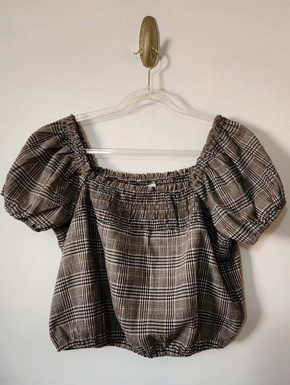 Aeropostale Brown Plaid Crop Top Milkmaid Cottagecore Goblincore Earthy Medium